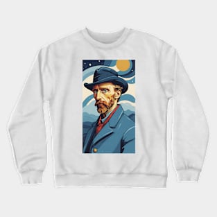 Van Gogh's Starry Vision: Portrait Illustration Crewneck Sweatshirt